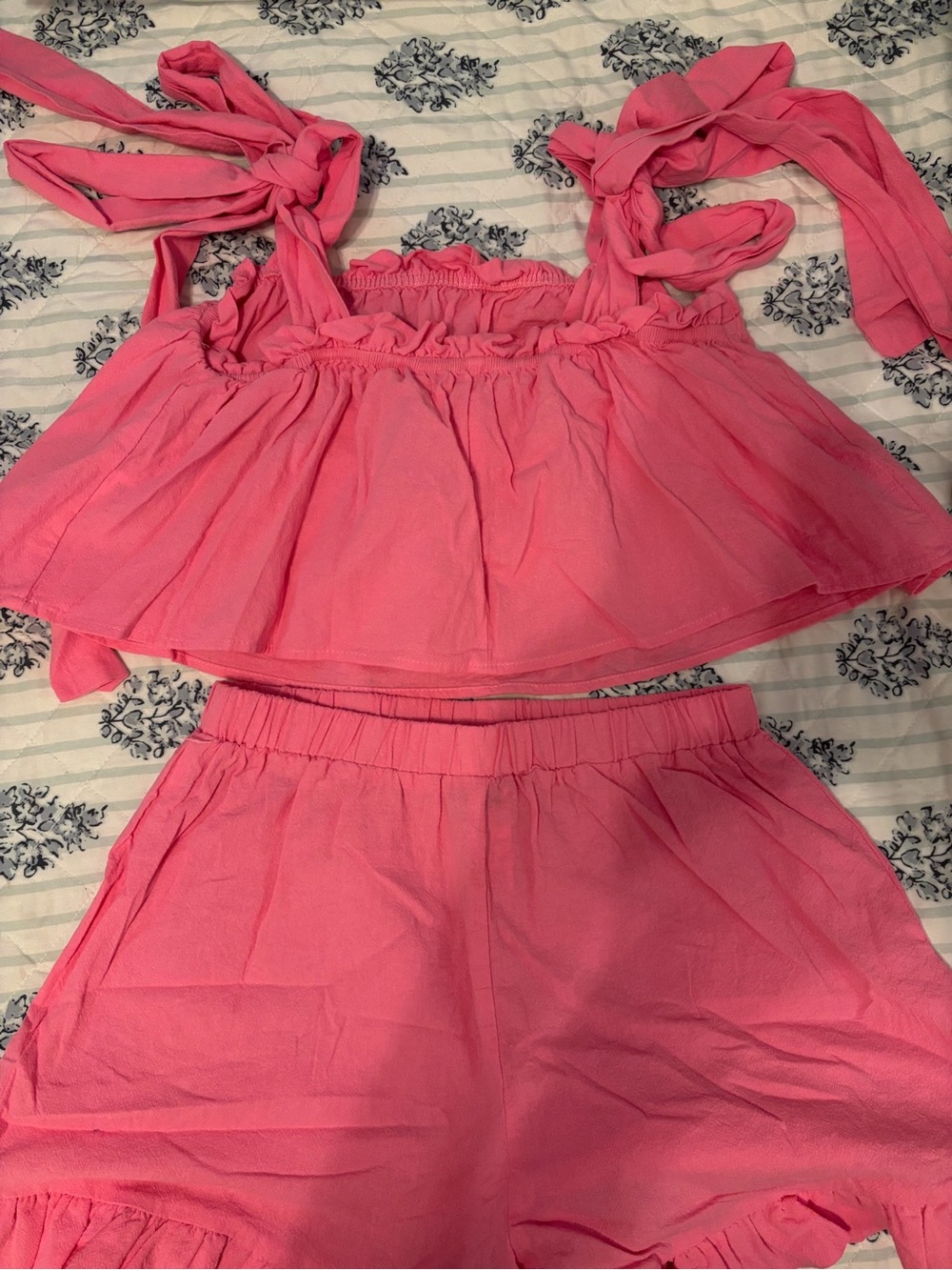 SHEIN Bright Pink Ruffled Two-Piece Set